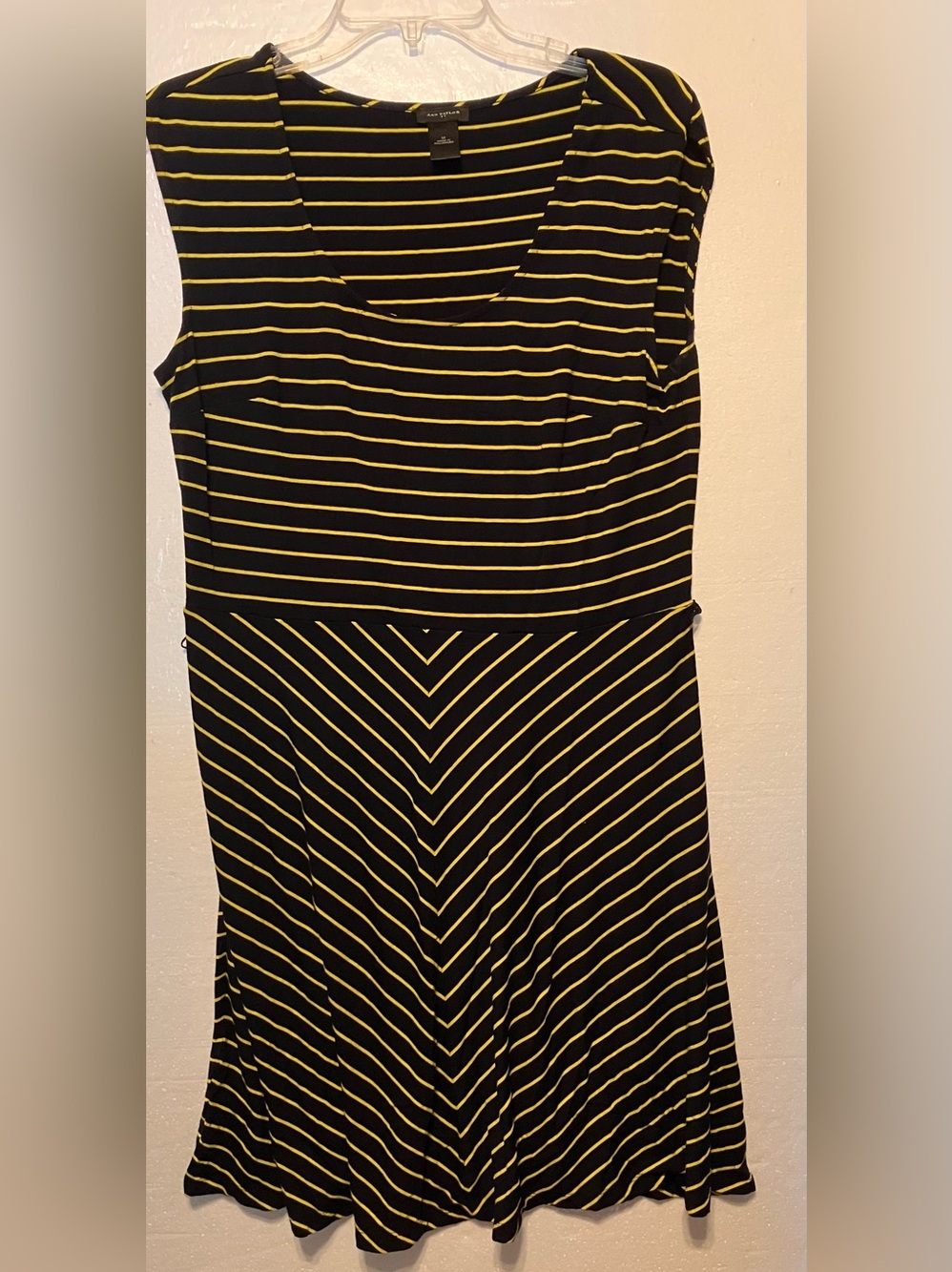 Ann Taylor M Black and Yellow Striped Midi Dress